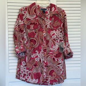 Karen Scott Ladies Garnet Paisley Button-Down Shirt  NWT